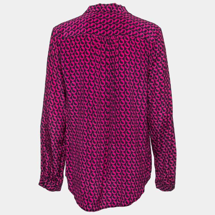 Pre Owned Diane Von Furstenberg Pink Lorelei Print Silk Shirt L