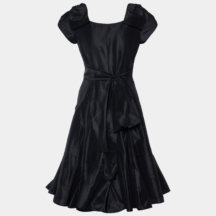 Pre Owned Diane von Furstenberg Black Silk Taffeta Sue Park Wrap Dress M