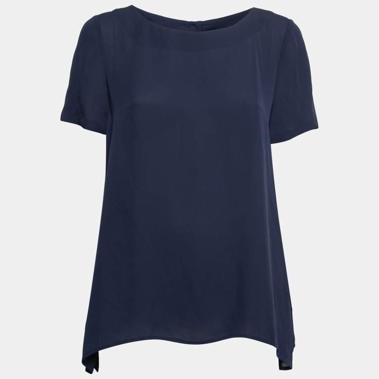 Pre Owned Diane Von Furstenberg Navy Blue Silk Maggy Blouse M