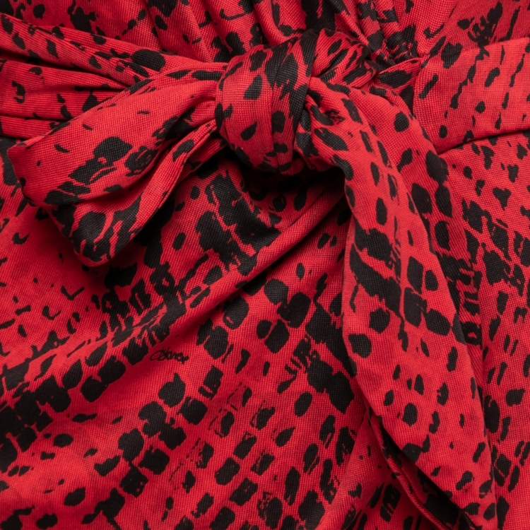 مملوكة مسبقًا Diane von Furstenberg Red Abstract Print Stretch Silk Wrap Dress S