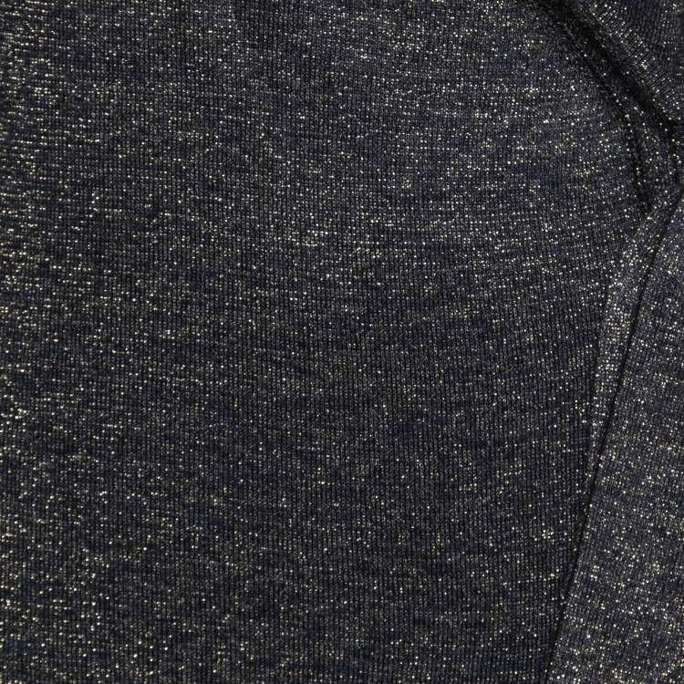 Pre Owned Diane Von Furstenberg Navy Blue & Gold Lurex Wool Evelyn Wrap Dress S