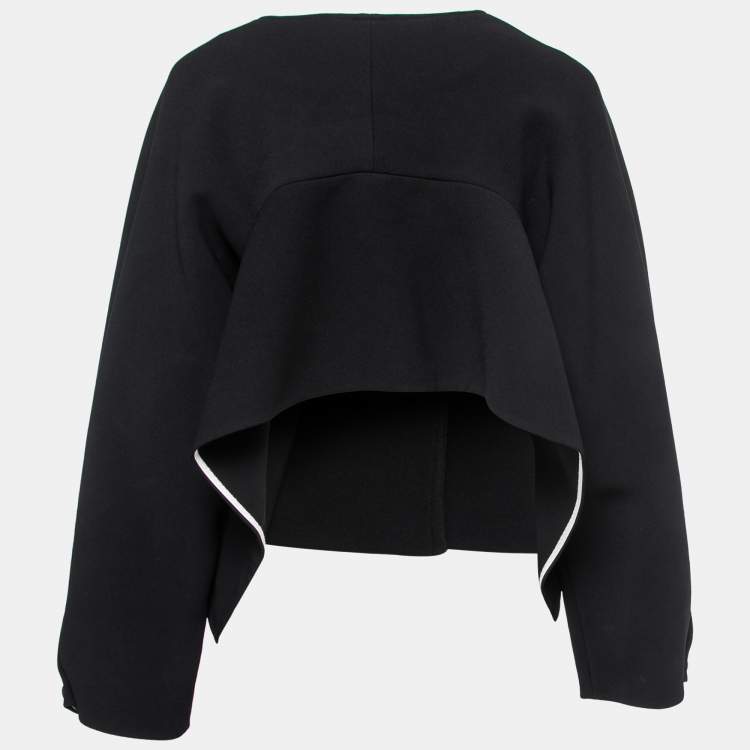 Pre Owned Diane Von Furstenberg Black Crepe Asymmetrical Cropped Jacket S