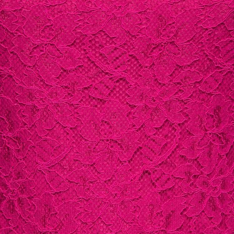 Pre Owned Diane Von Furstenberg Magenta Pink Lace Cap-Sleeve Mini Dress M