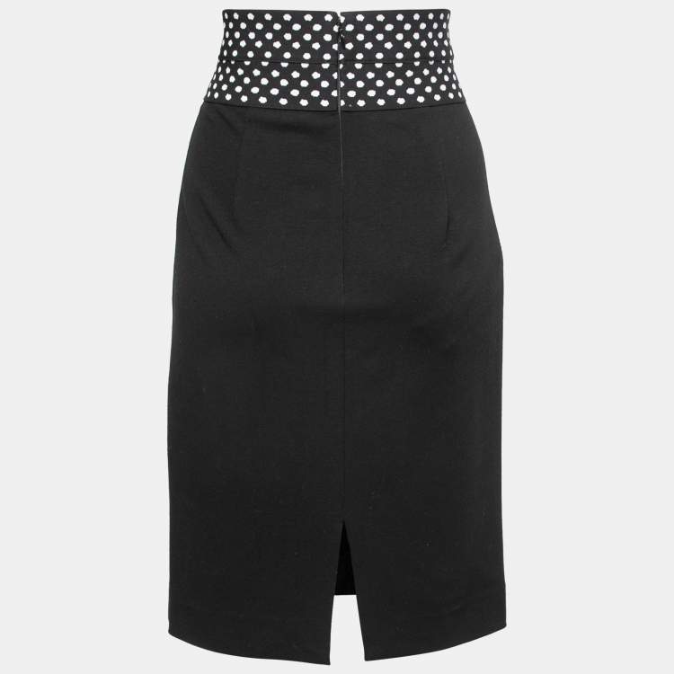Pre Owned Diane Von Furstenberg Black Knit Dotted Waistband Detail Elsa Skirt M