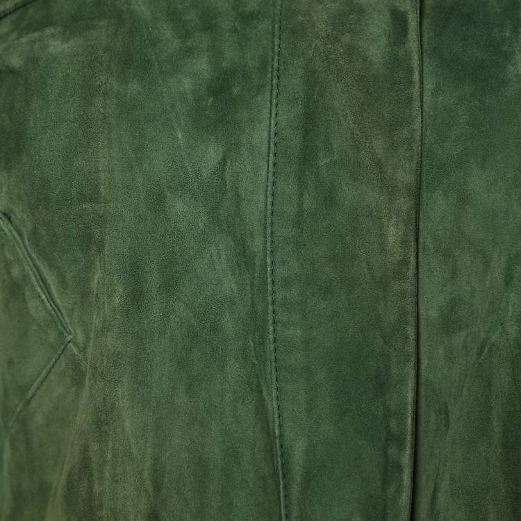 Pre Owned Diane Von Furstenberg Green Suede Cropped Silas Jacket M