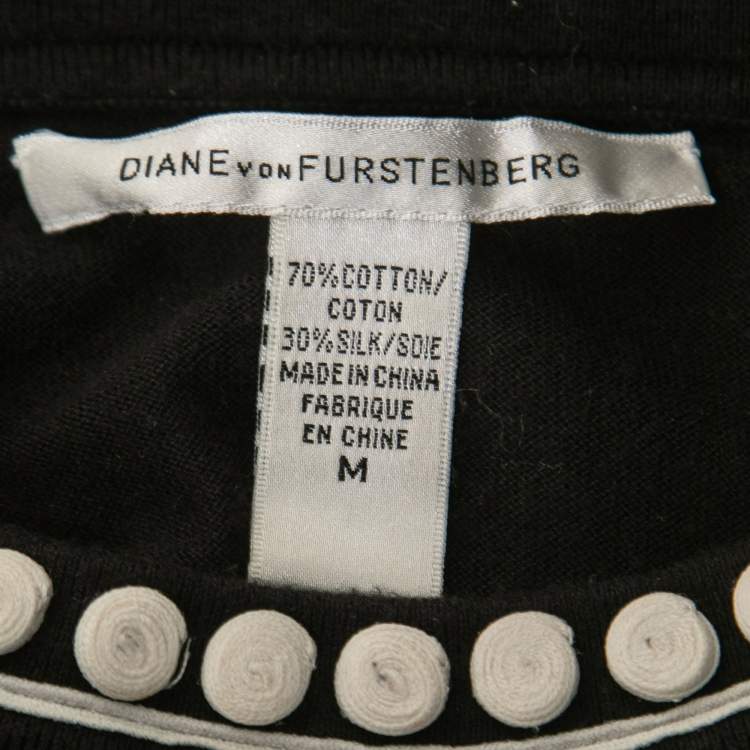 Pre Owned Diane Von Furstenberg Black Knit Embroidered Top M