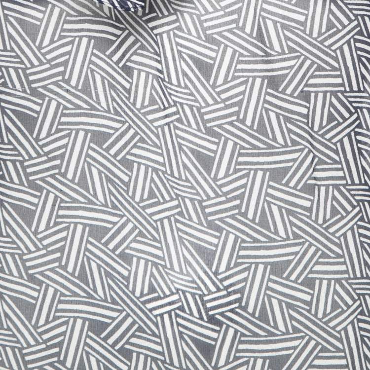 Pre Owned Diane Von Furstenberg Blue Printed Sheer Silk Tie-Neck Fernanda Blouse L
