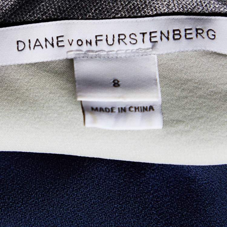 Pre Owned Diane Von Furstenberg Color Block Crepe Yumi Shift Dress M