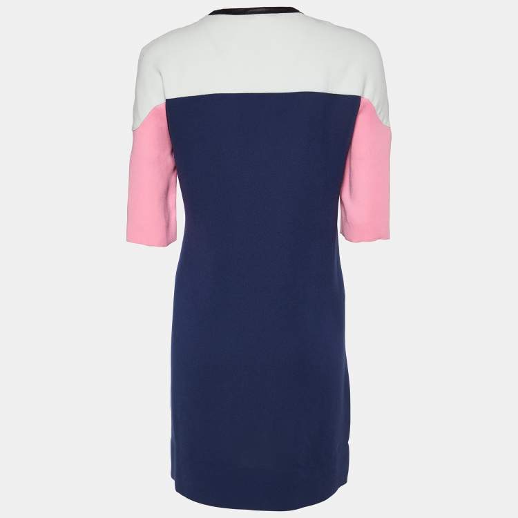 Pre Owned Diane Von Furstenberg Color Block Crepe Yumi Shift Dress M