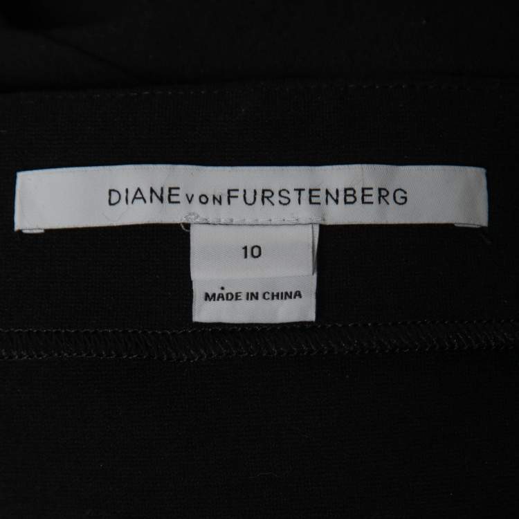 Pre Owned Diane Von Furstenberg Black Stretch Knit Gathered Midi Dress L