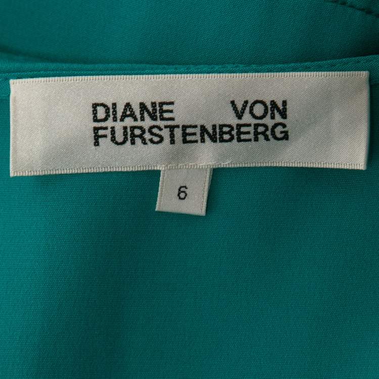 Pre Owned Diane von Furstenberg Teal Blue Silk Ruffled Wrap-Effect Dress M