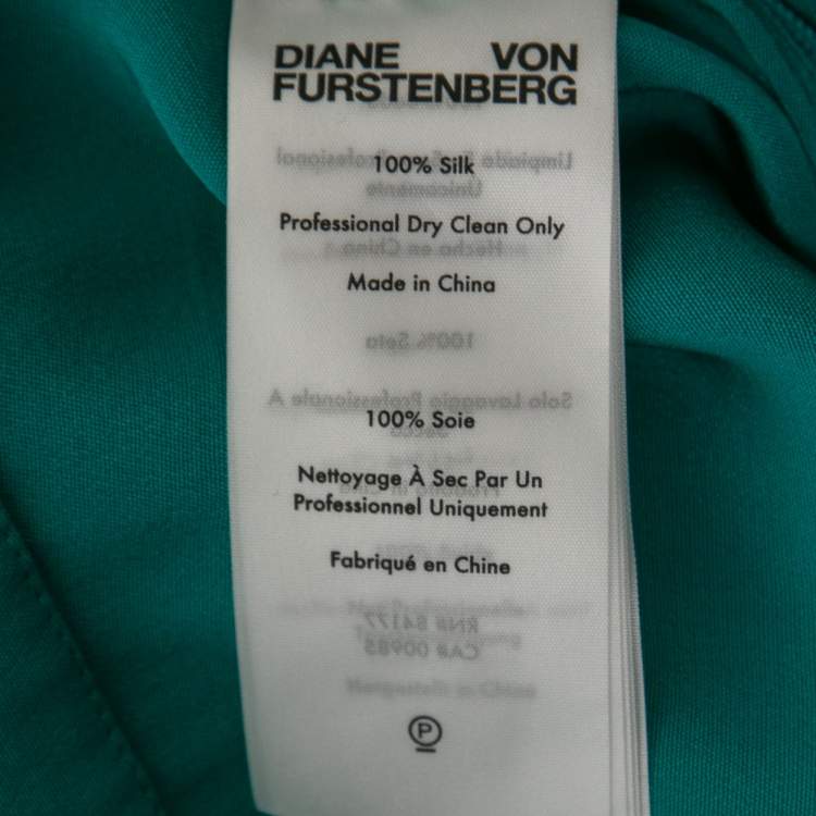 Pre Owned Diane von Furstenberg Teal Blue Silk Ruffled Wrap-Effect Dress M