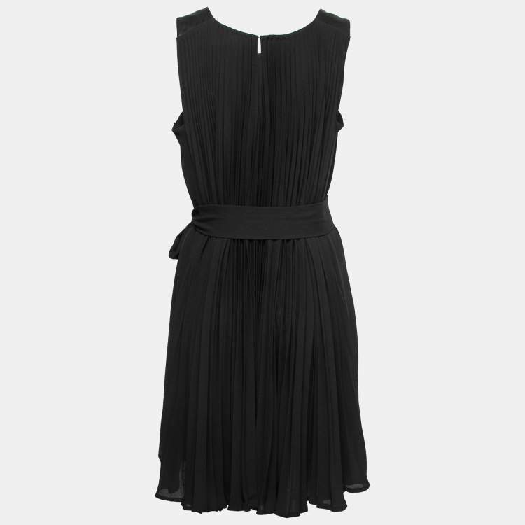 Pre Owned Diane Von Furstenberg Black Crepe Pleated Delaney Midi Dress M