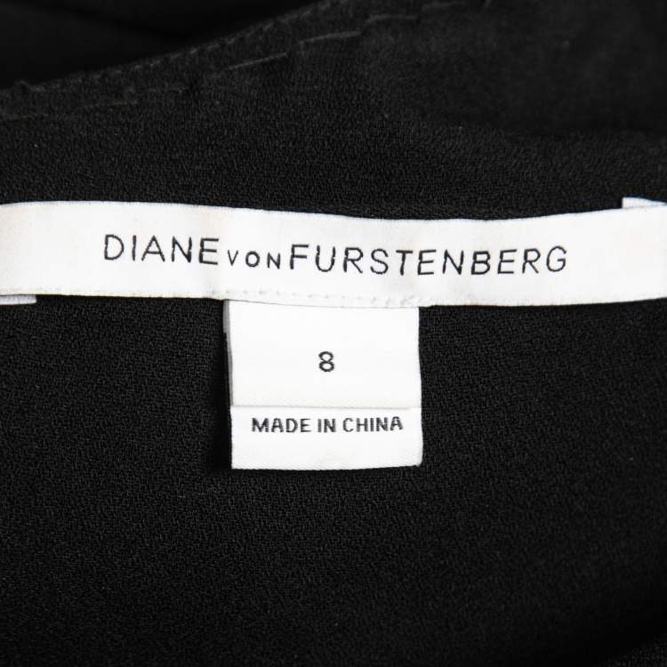 Pre Owned Diane Von Furstenberg Black Crepe Pleated Delaney Midi Dress M