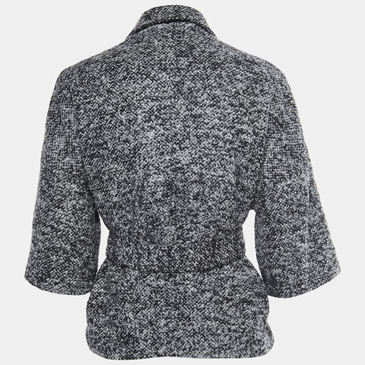 Pre Owned Diane von Furstenberg Grey Boucle Wool Belted Cropped Coat S