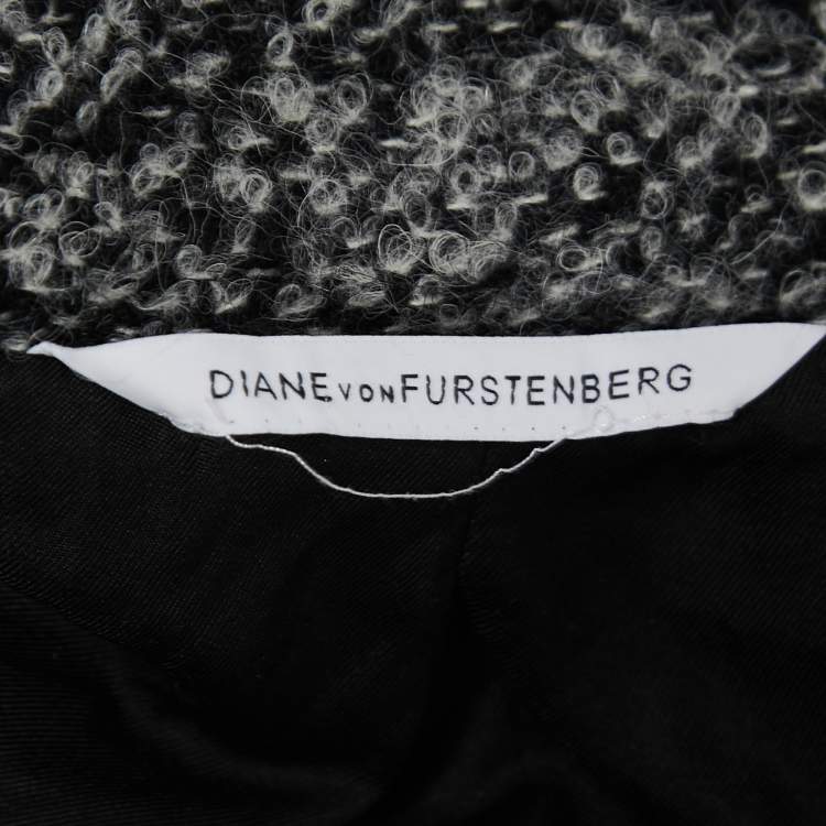 Pre Owned Diane von Furstenberg Grey Boucle Wool Belted Cropped Coat S