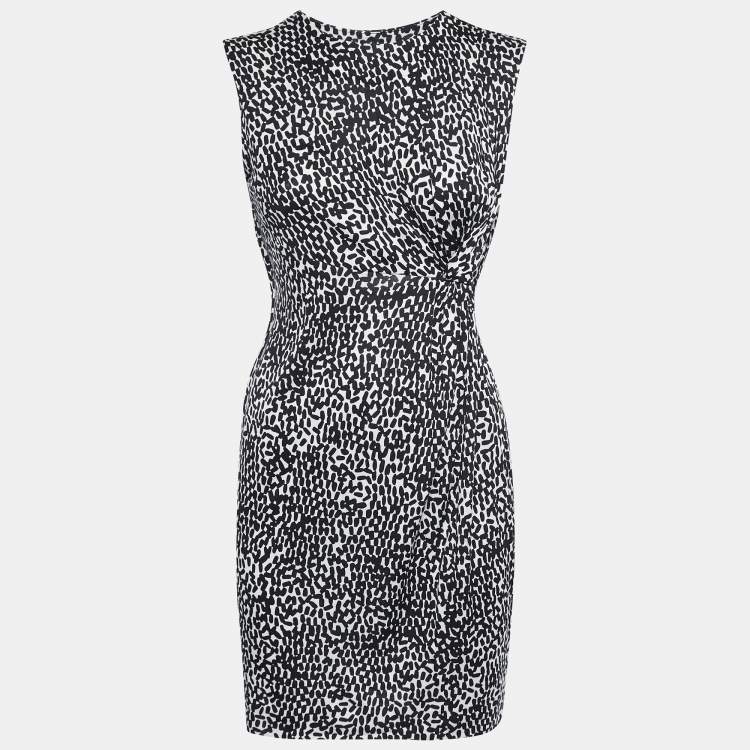 مملوكة مسبقًا Diane Von Furstenberg Black Printed Jersey Silk Twist Detail Dress S