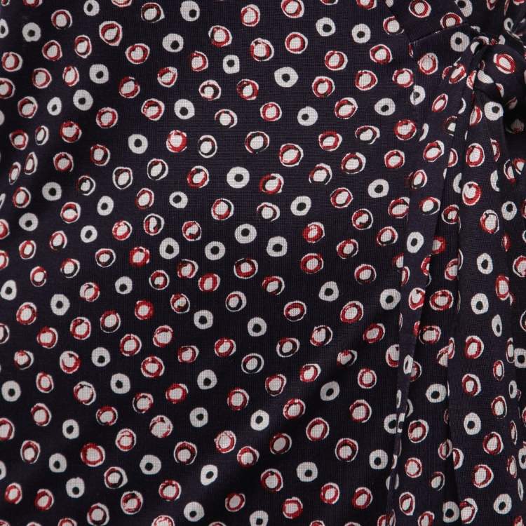Pre Owned Diane Von Furstenberg Navy Blue Pirouette Dot Print Silk Jersey Cybil Wrap Dress XS