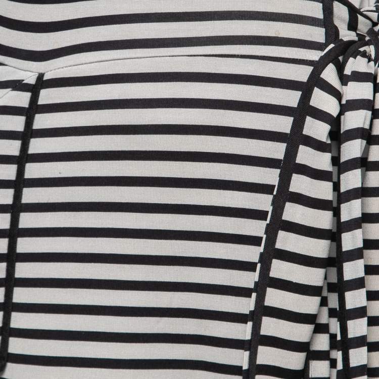 Pre Owned Diane Von Furstenberg Cream/Black Silk Striped Faith Wrap Dress M
