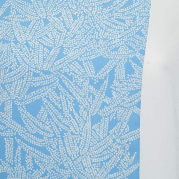 Pre Owned Diane Von Furstenberg Blue Printed Silk Contrast Top M