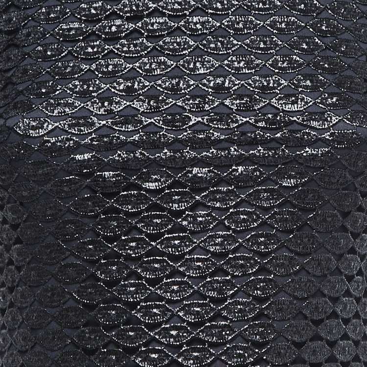 Pre Owned Diane Von Furstenberg Metallic Black Lace New Cindy Dress XS