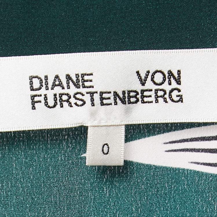 Pre Owned Diane Von Furstenberg Green Printed Silk Knot-Detail Midi Dress XS