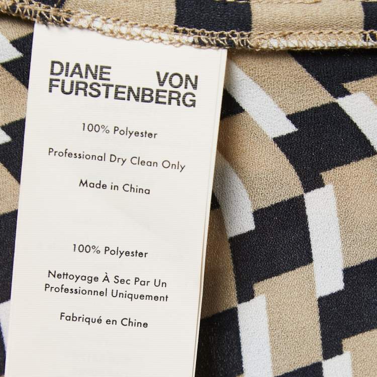 Pre Owned Diane Von Furstenberg  Beige Geometric Print Crepe Halter Neck Maxi Dress L