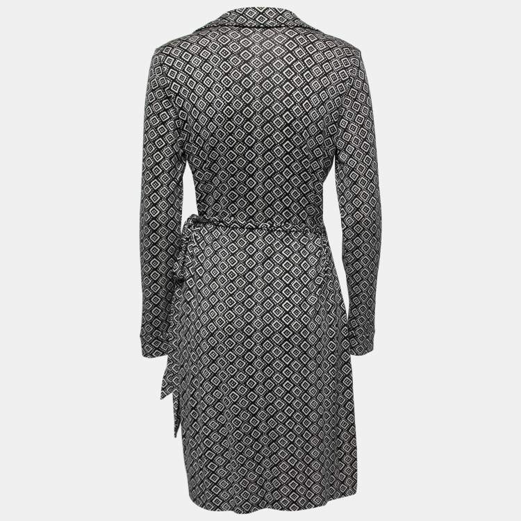 مملوكة مسبقًا Diane von Furstenberg Black Printed Jersey-Silk Jeanne Wrap Dress L