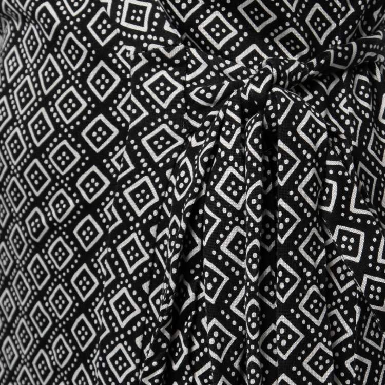 مملوكة مسبقًا Diane von Furstenberg Black Printed Jersey-Silk Jeanne Wrap Dress L