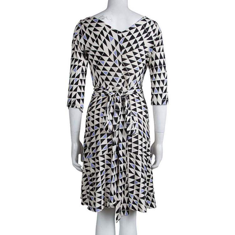 Pre Owned Diane von Furstenberg Geometric Printed Silk Jersey Penna Wrap Dress M