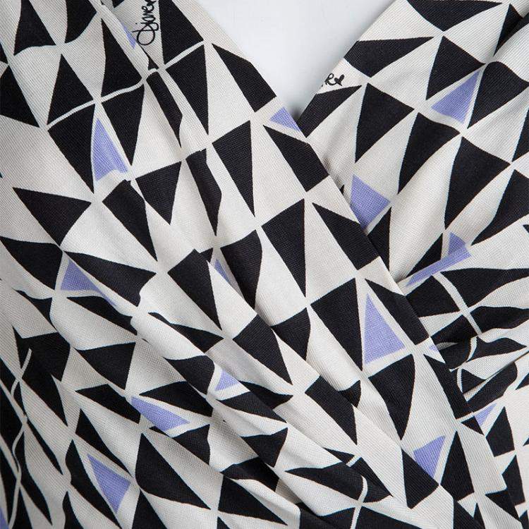 Pre Owned Diane von Furstenberg Geometric Printed Silk Jersey Penna Wrap Dress M