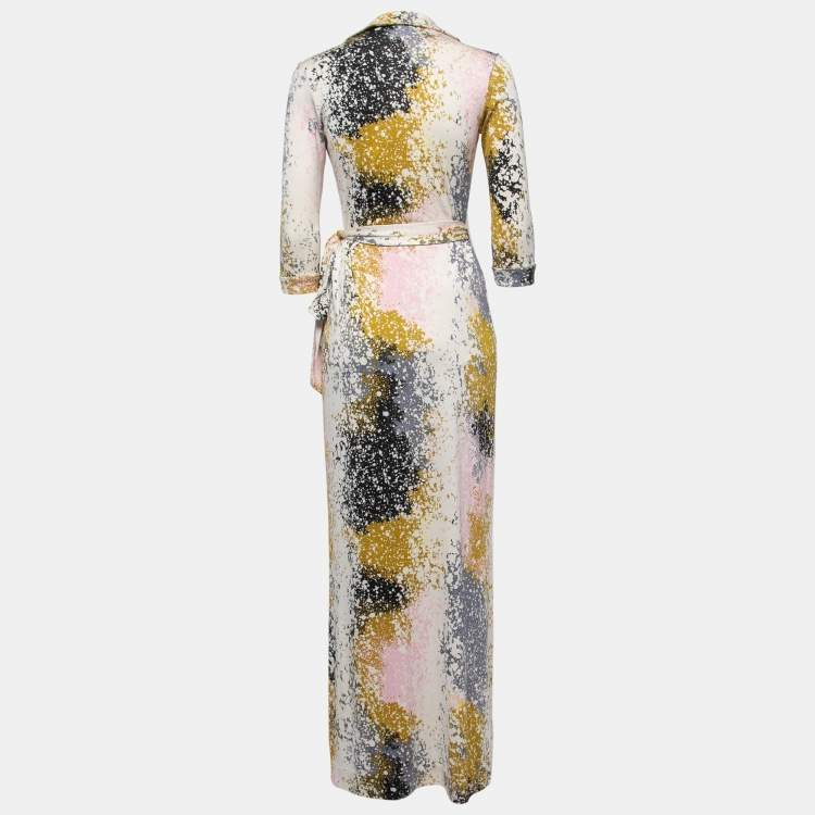 Pre Owned Diane Von Furstenberg Multicolor Printed Jersey Silk Maxi Wrap Dress S
