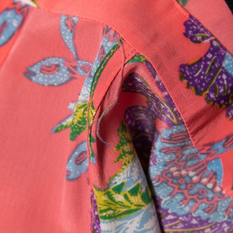 Pre Owned Diane Von Furstenberg Multicolor Floral Print Silk Contrast Maxi Dress S
