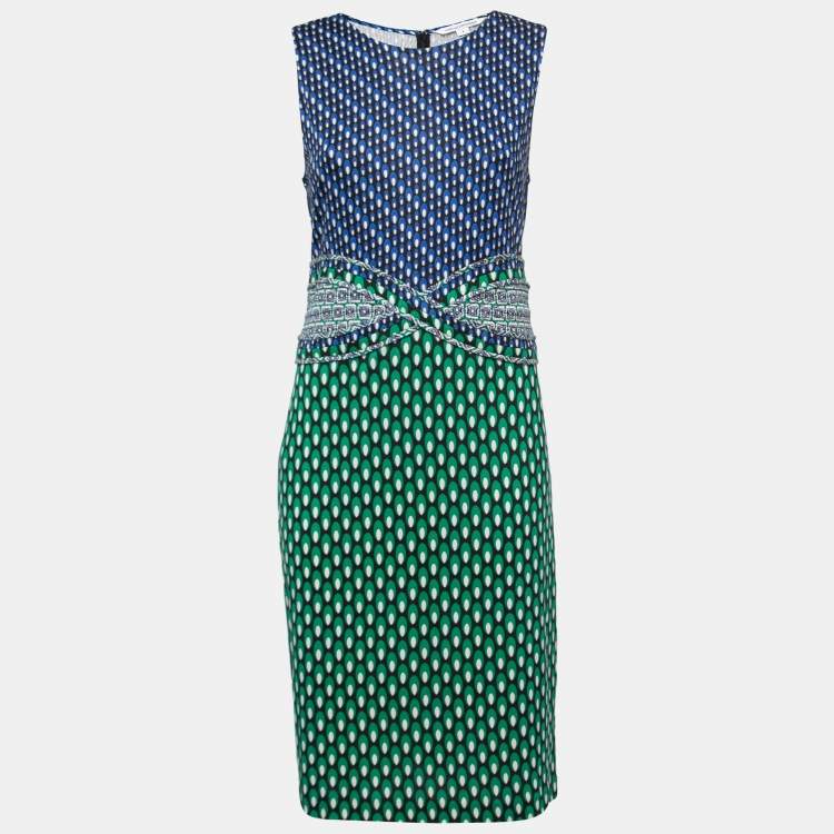 Pre Owned Diane von Furstenberg Multicolor Printed Silk Knit Evita Dress M
