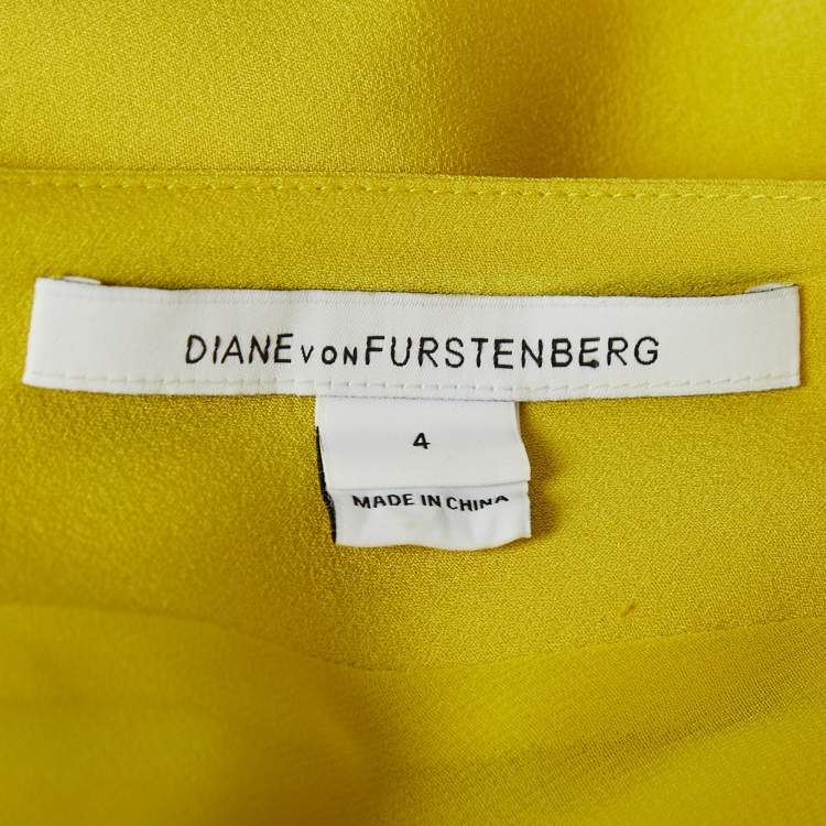 Pre Owned Diane Von Furstenberg Yellow Silk Wrap Around Midi Dress S