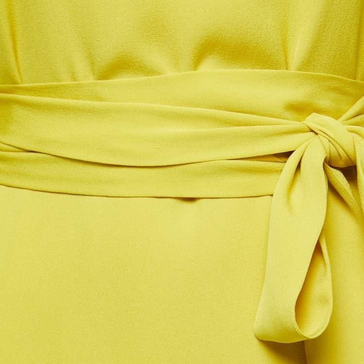 Pre Owned Diane Von Furstenberg Yellow Silk Wrap Around Midi Dress S