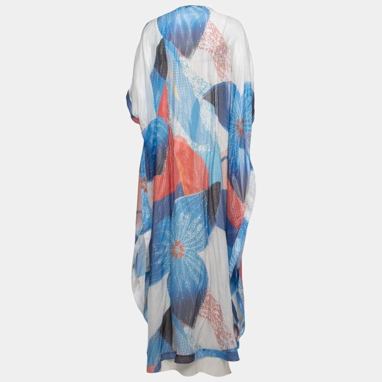مملوكة مسبقًا Diane Von Furstenberg Multicolor Printed Silk Beaded Kaftan Dress S