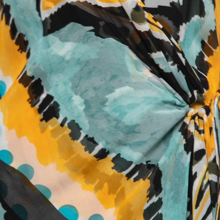Pre Owned Diane Von Furstenberg Multicolor Printed Silk Ruffled Wrap Maxi Dress M