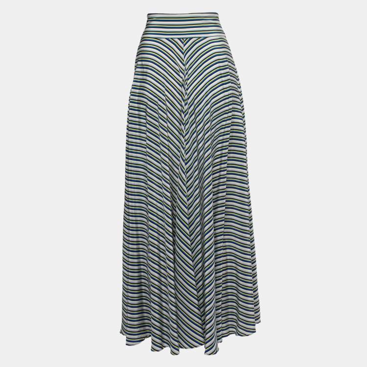 Pre Owned Diane Von Furstenberg Multicolor Striped Crepe High Waist Maxi Skirt S