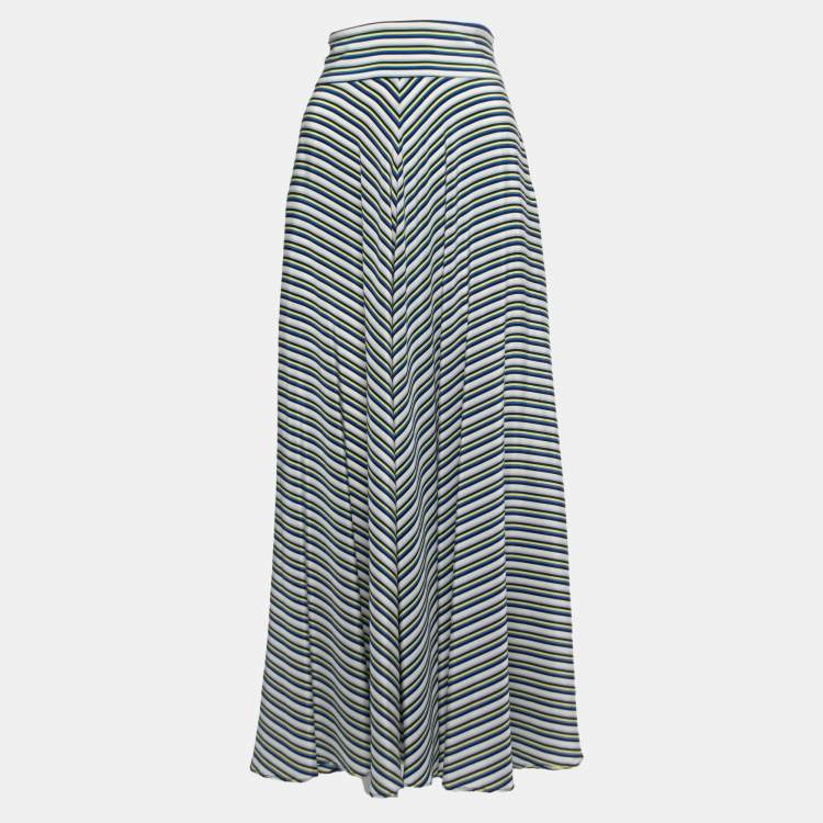 Pre Owned Diane Von Furstenberg Multicolor Striped Crepe High Waist Maxi Skirt S