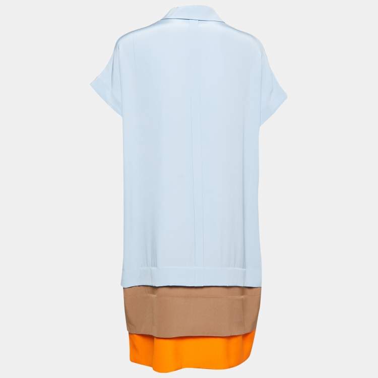Pre Owned Diane Von Furstenberg Tricolor Short Sleeve Oversized Shirt Dress XS/S