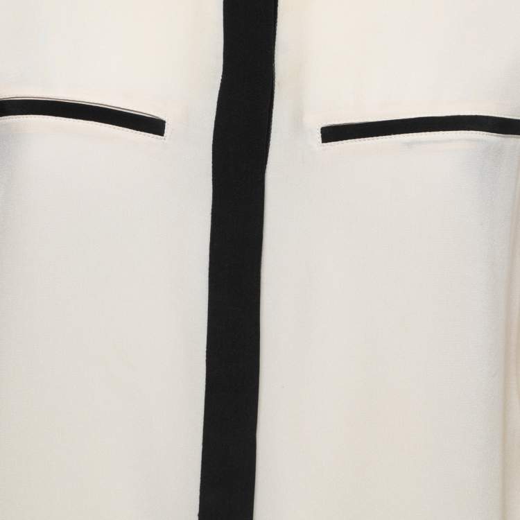 Pre Owned Diane Von Furstenberg Cream Silk Contrast Collar Shirt M