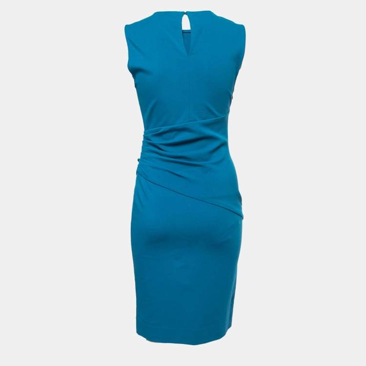 Pre Owned Diane Von Furstenberg Blue Jersey Ruched Bodycon Dress S