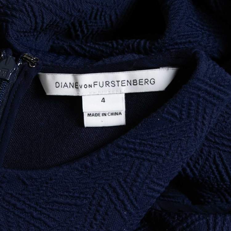 Pre Owned Diane Von Furstenberg Blue Textured Jersey Ruched Midi Dress S