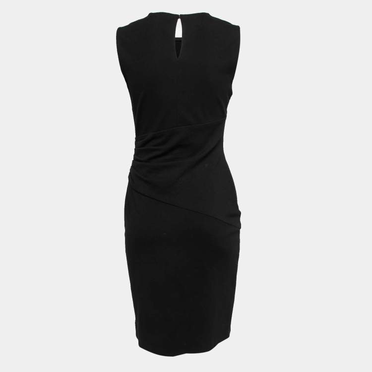 Pre Owned Diane Von Furstenberg Black Jersey Ruched Midi Dress S