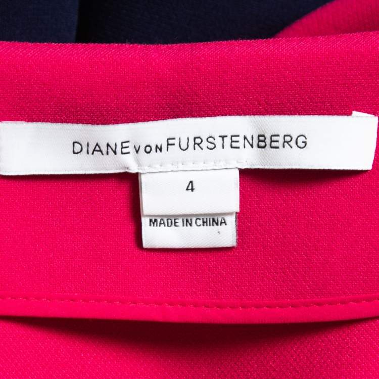 Pre Owned Diane Von Furstenberg Pink Colorblock Crepe Shift Dress S