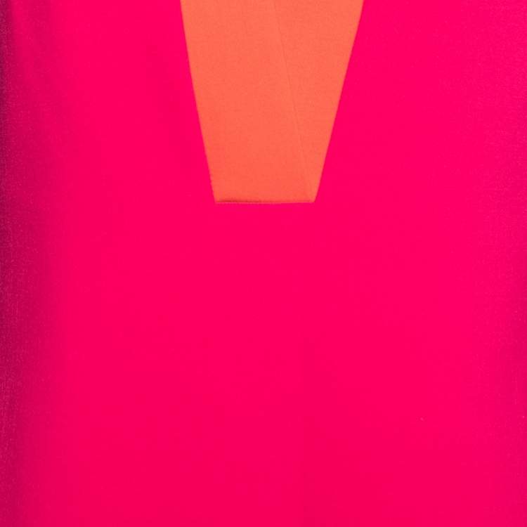 Pre Owned Diane Von Furstenberg Pink Colorblock Crepe Shift Dress S