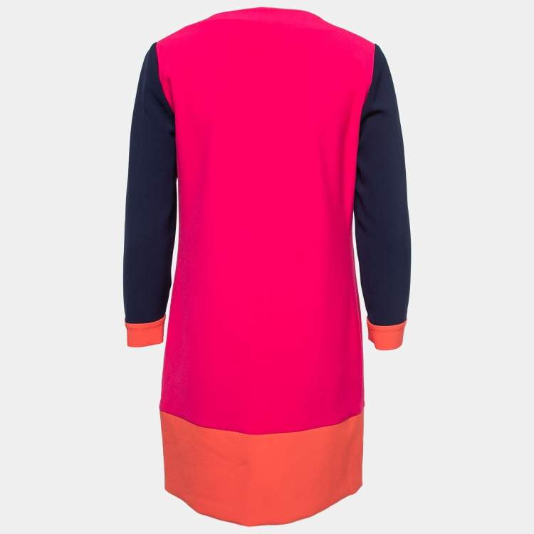Pre Owned Diane Von Furstenberg Pink Colorblock Crepe Shift Dress S