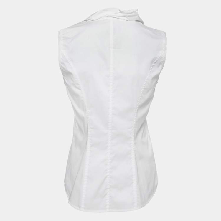 Pre Owned Diane Von Furstenberg White Cotton Ruffle Detailed Sleeveless Top S