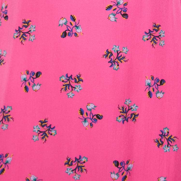 Pre Owned Diane Von Furstenberg Pink Floral All-Over Motif Crepe Ruffle Detail Mini Dress S